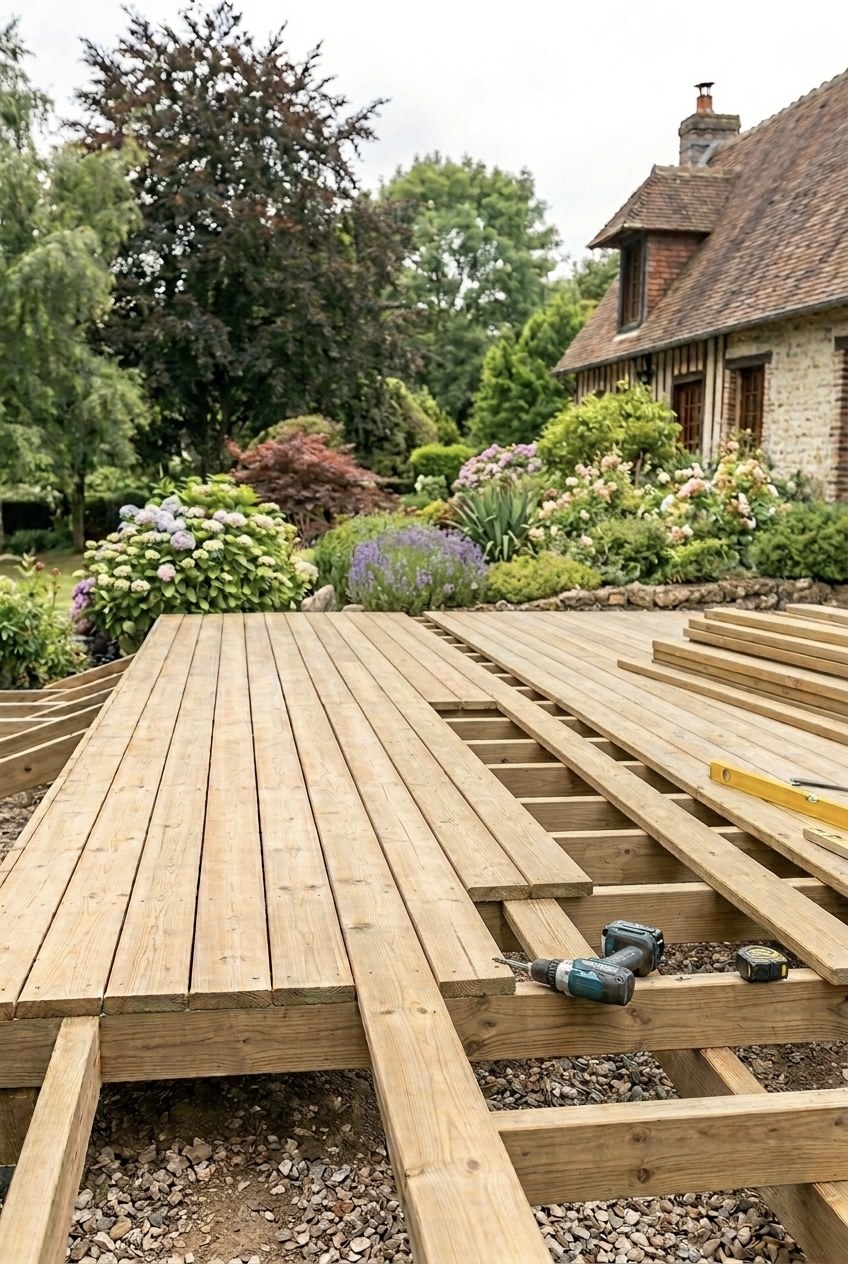 Terrasse en bois exotique avec vue dégagée